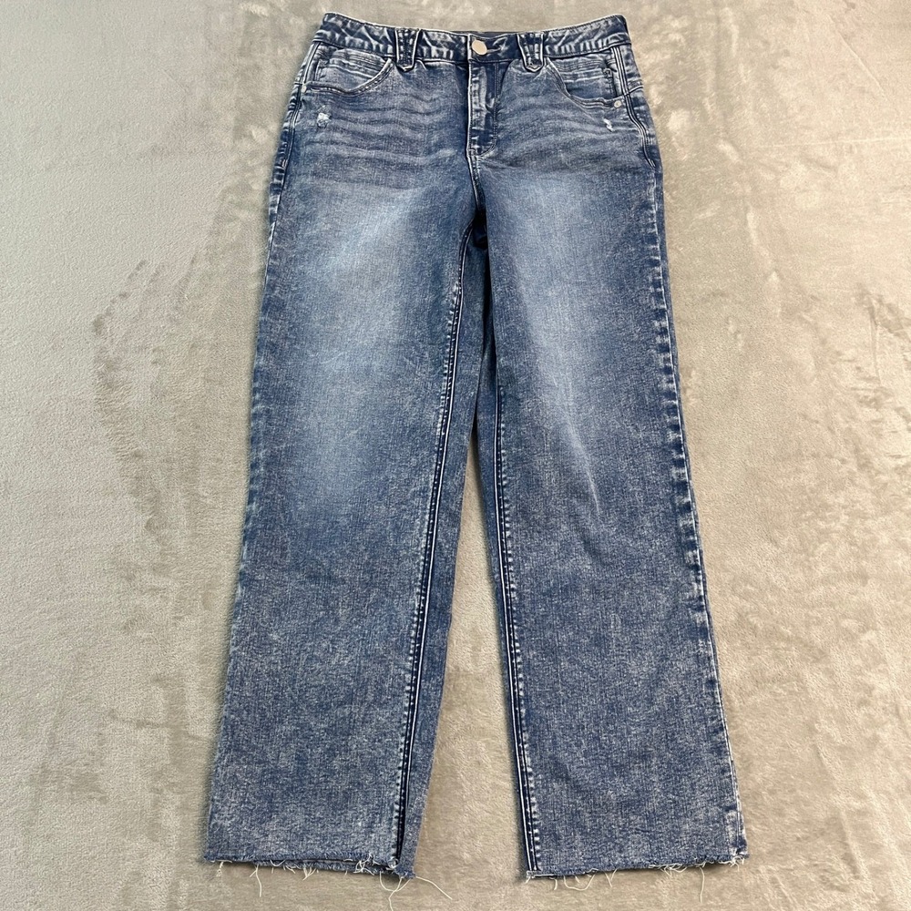 Democracy Ab solution Straight Leg Jeans Acid Wash Blue Raw Hem 8 (29x27) EUC